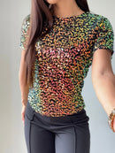 Blusa Manga Corta Cuello Redondo Lenteju