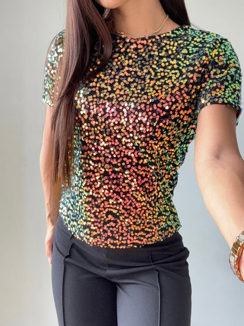 Blusa Manga Corta Cuello Redondo Lenteju