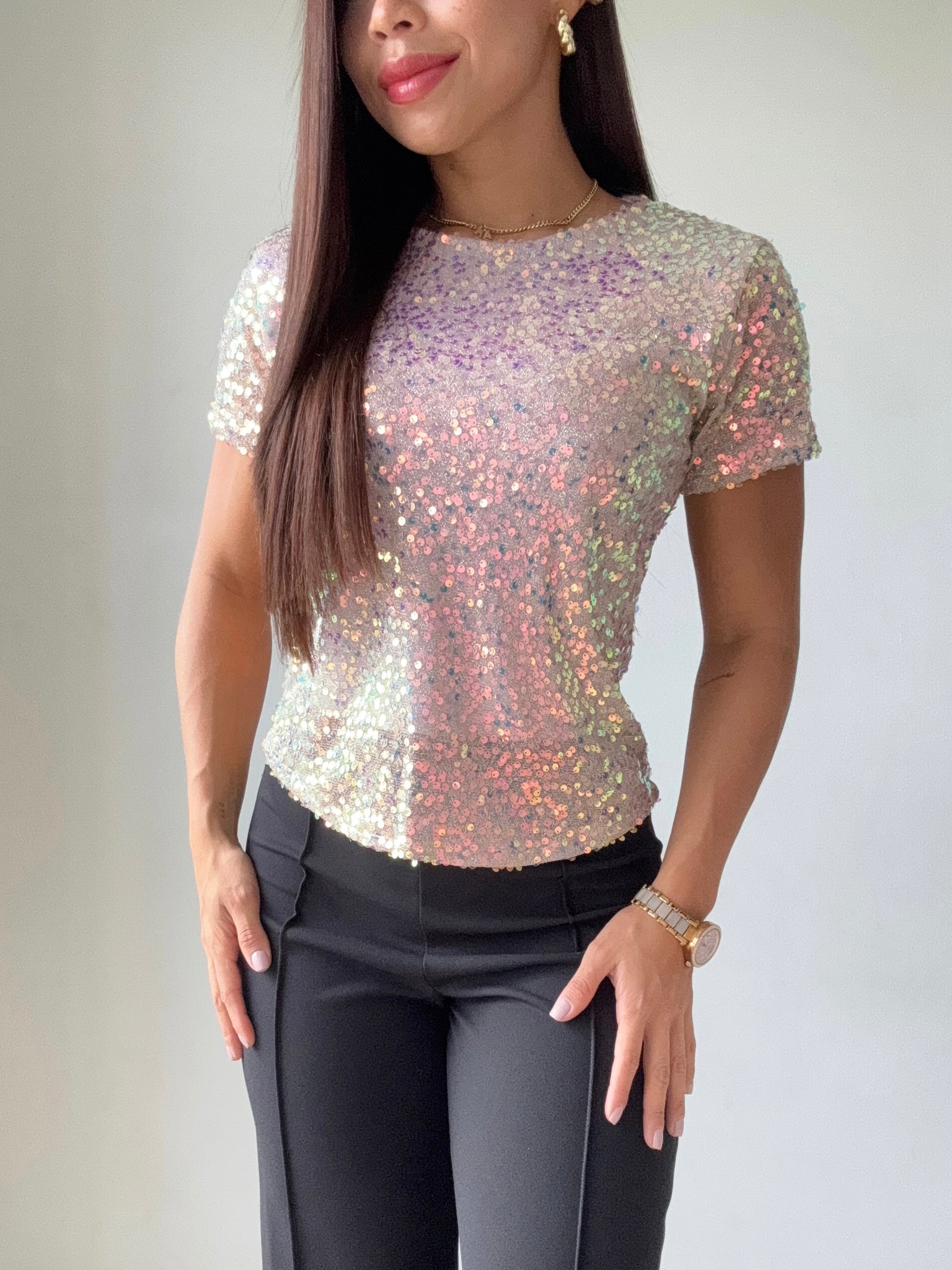 Blusa Manga Corta Cuello Redondo Lenteju