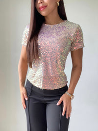 Blusa Manga Corta Cuello Redondo Lenteju