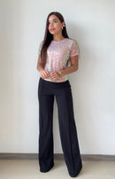 Blusa Manga Corta Cuello Redondo Lenteju