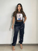 Camiseta Tela Rejilla Aplique Estampado