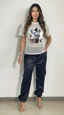 Camiseta Tela Rejilla Aplique Estampado