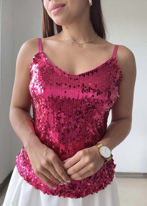 Blusa Tiras Cuello V Lentejuelas