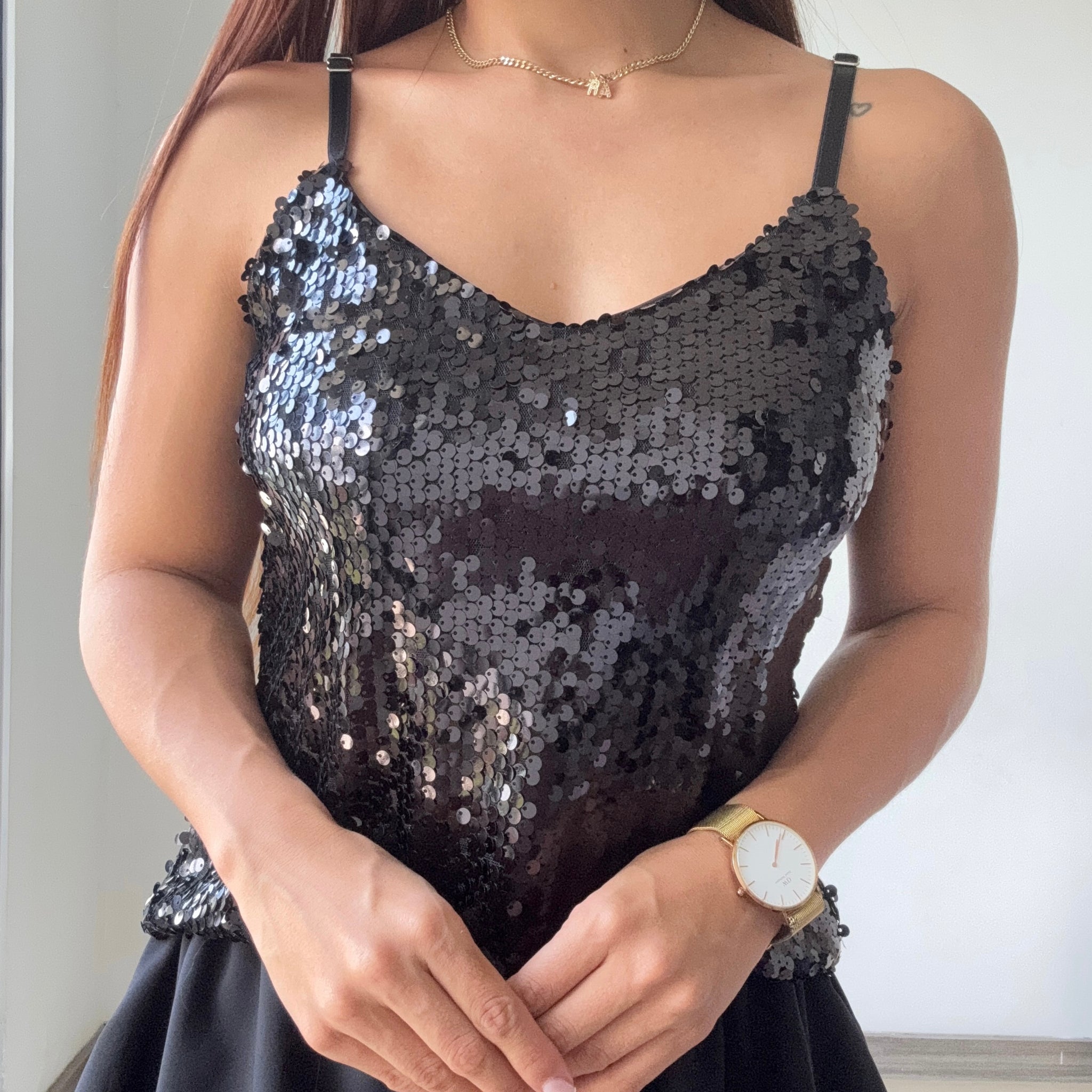 Blusa Tiras Cuello V Lentejuelas