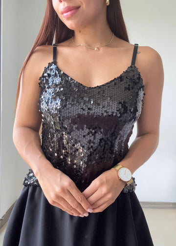 Blusa Tiras Cuello V Lentejuelas