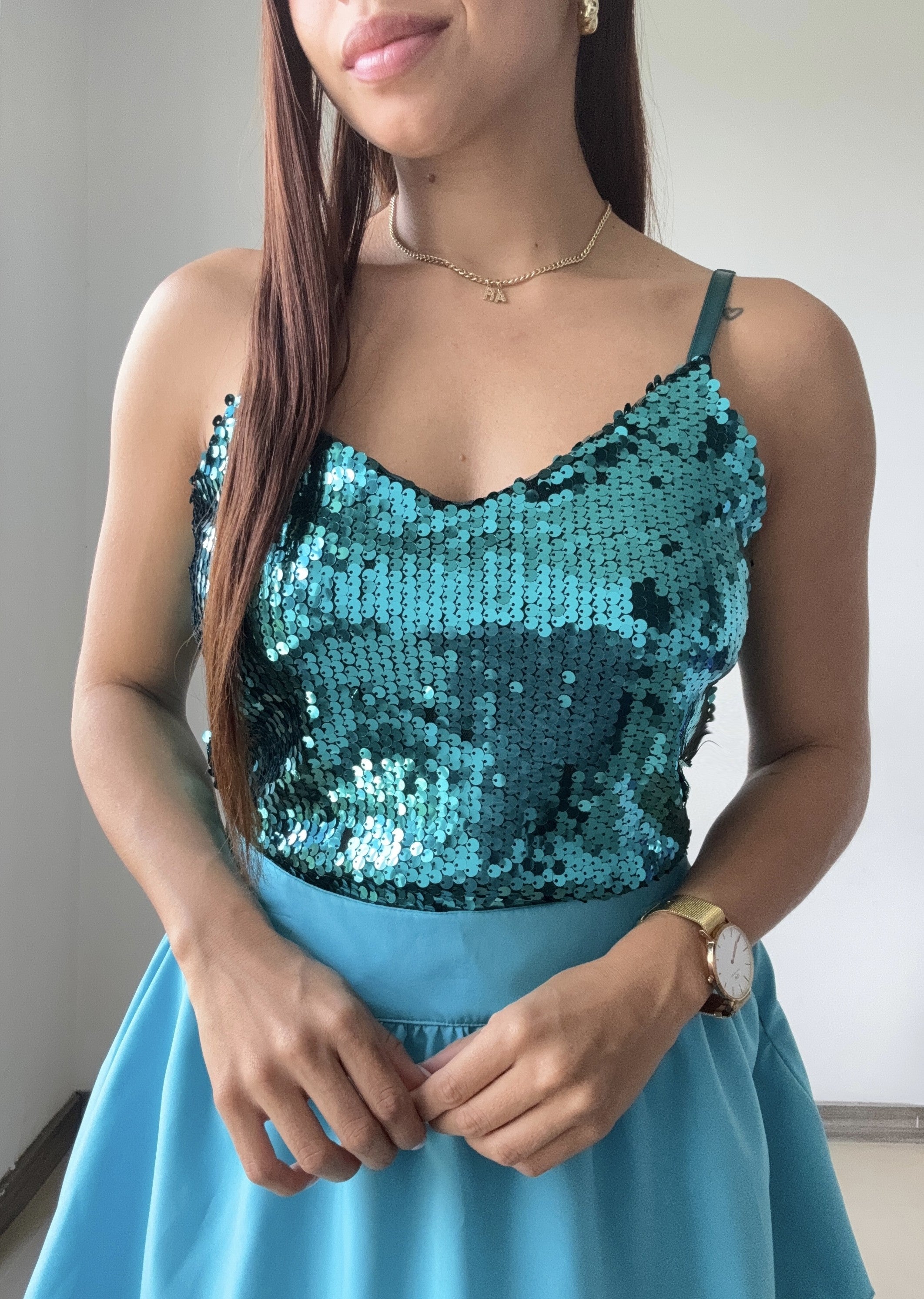 Blusa Tiras Cuello V Lentejuelas