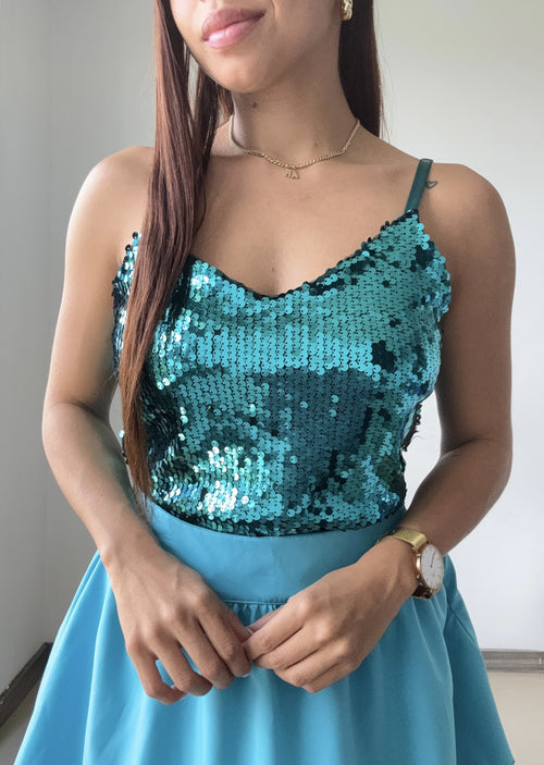 Blusa Tiras Cuello V Lentejuelas