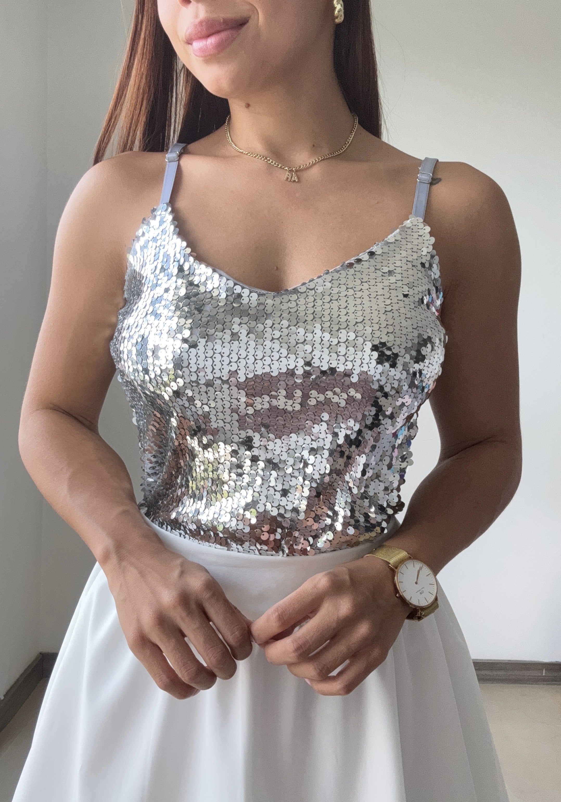 Blusa Tiras Cuello V Lentejuelas