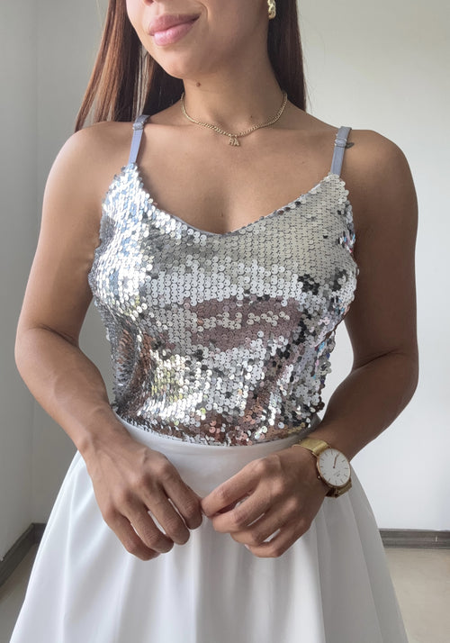 Blusa Tiras Cuello V Lentejuelas