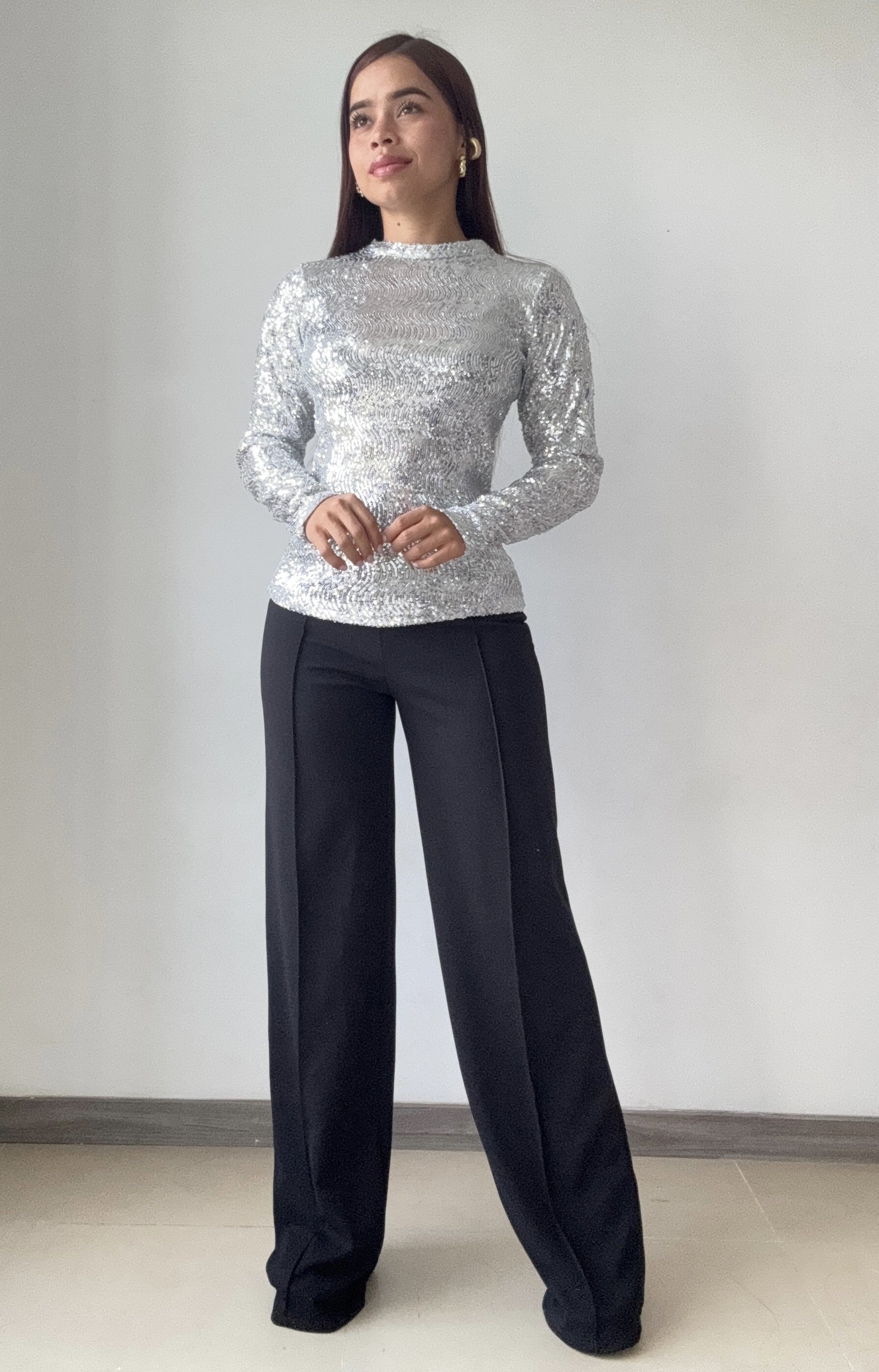 Blusa Manga Larga En Lentejuelas