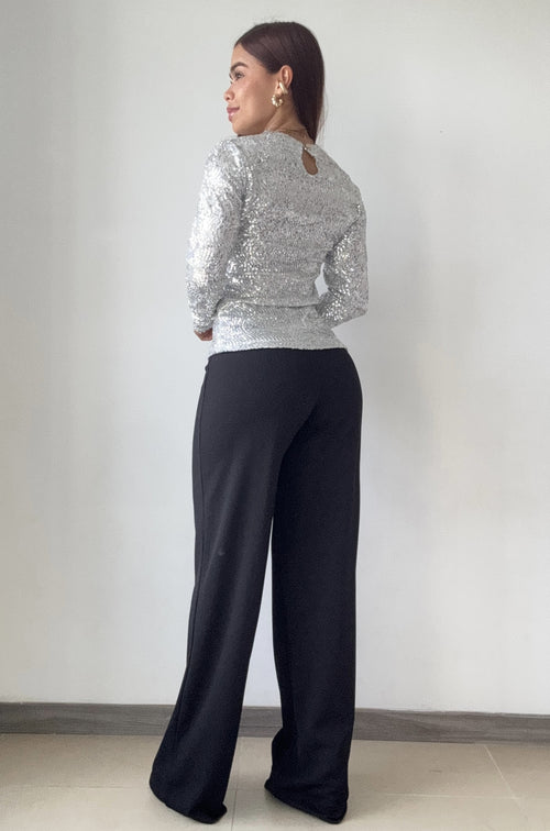 Blusa Manga Larga En Lentejuelas