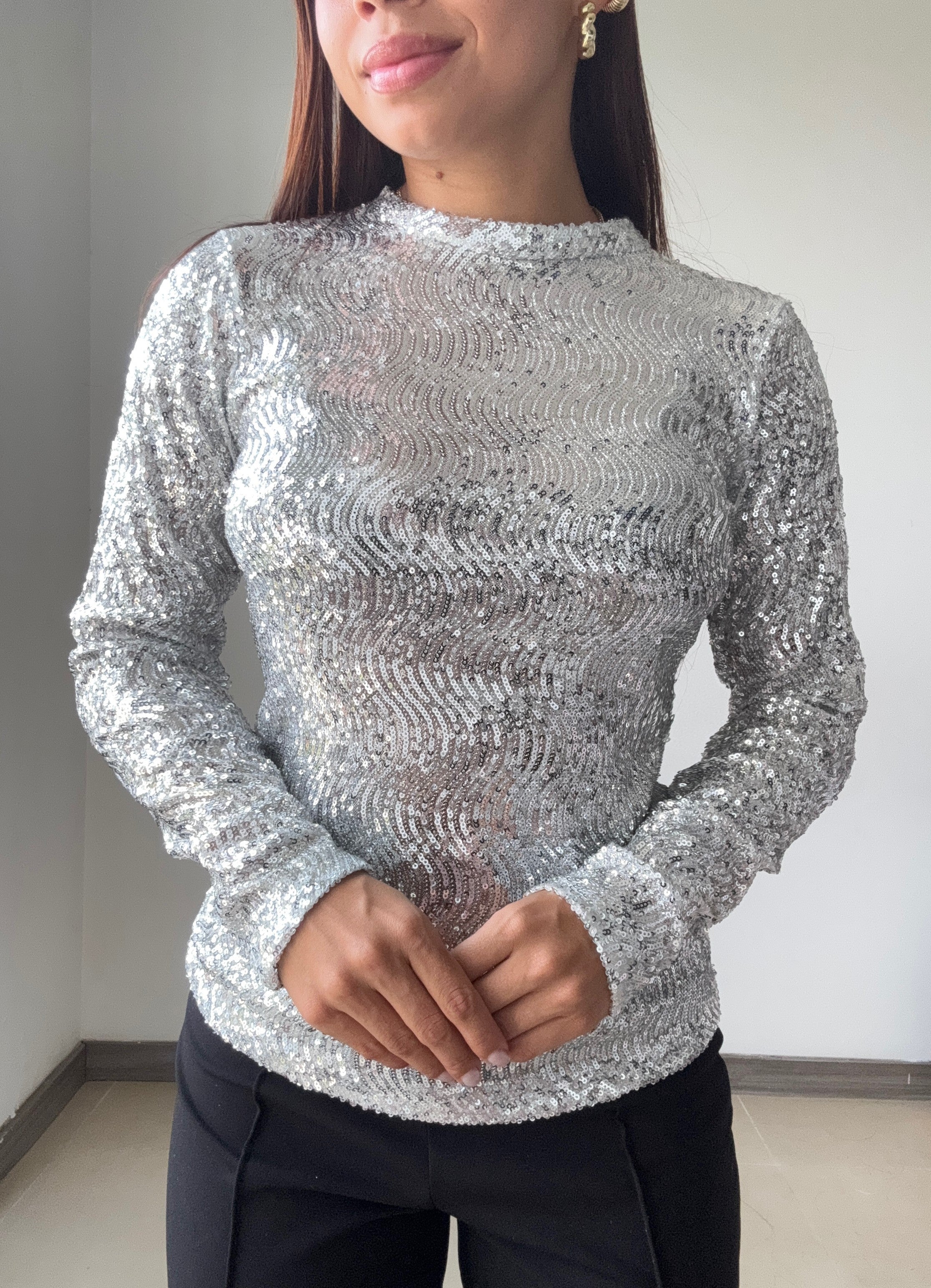 Blusa Manga Larga En Lentejuelas