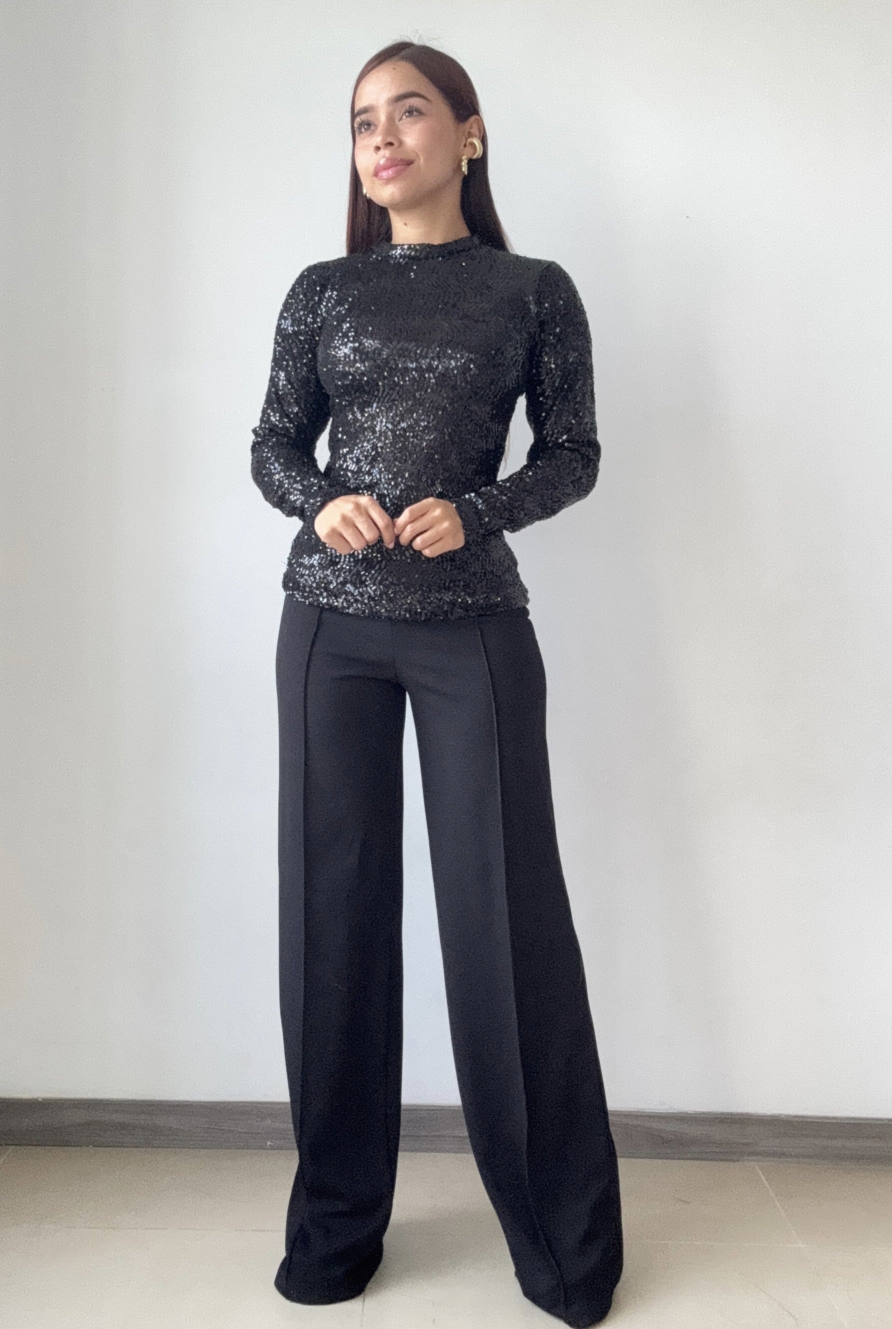 Blusa Manga Larga En Lentejuelas