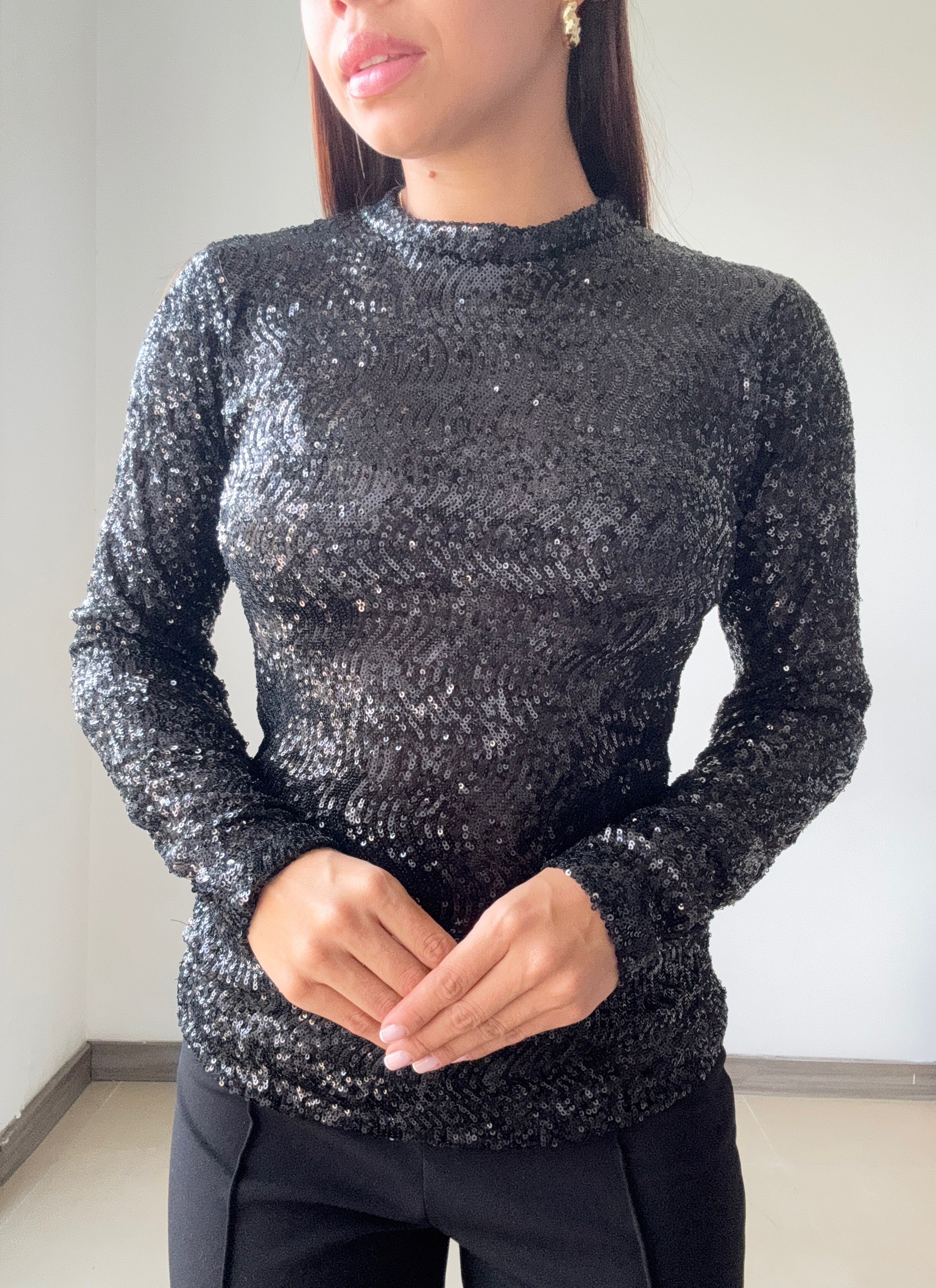 Blusa Manga Larga En Lentejuelas