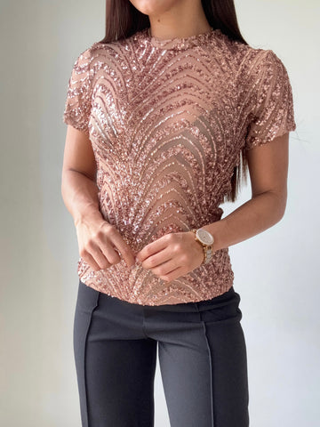 Blusa Con Lentejuelas Manga Corta