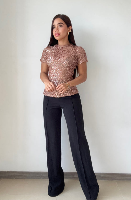 Blusa Con Lentejuelas Manga Corta