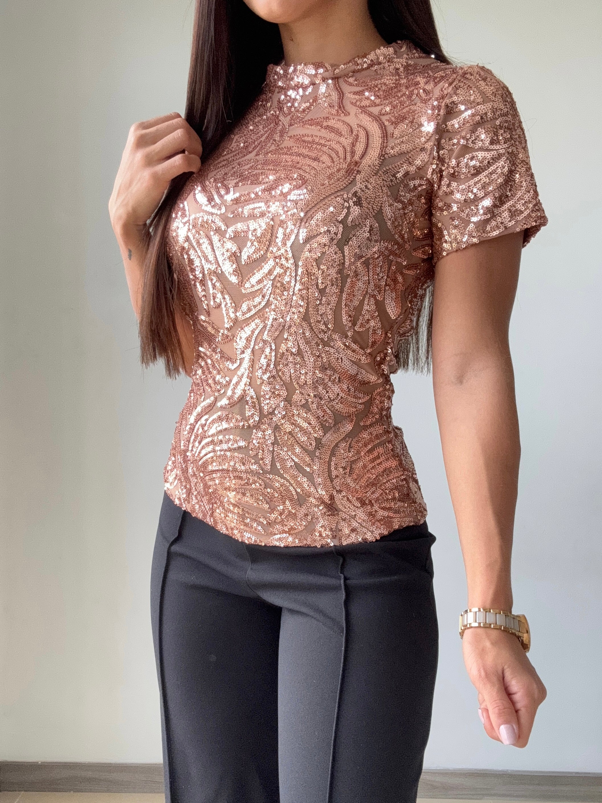 Blusa Con Lentejuelas Manga Corta