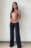 Blusa Con Lentejuelas Manga Corta