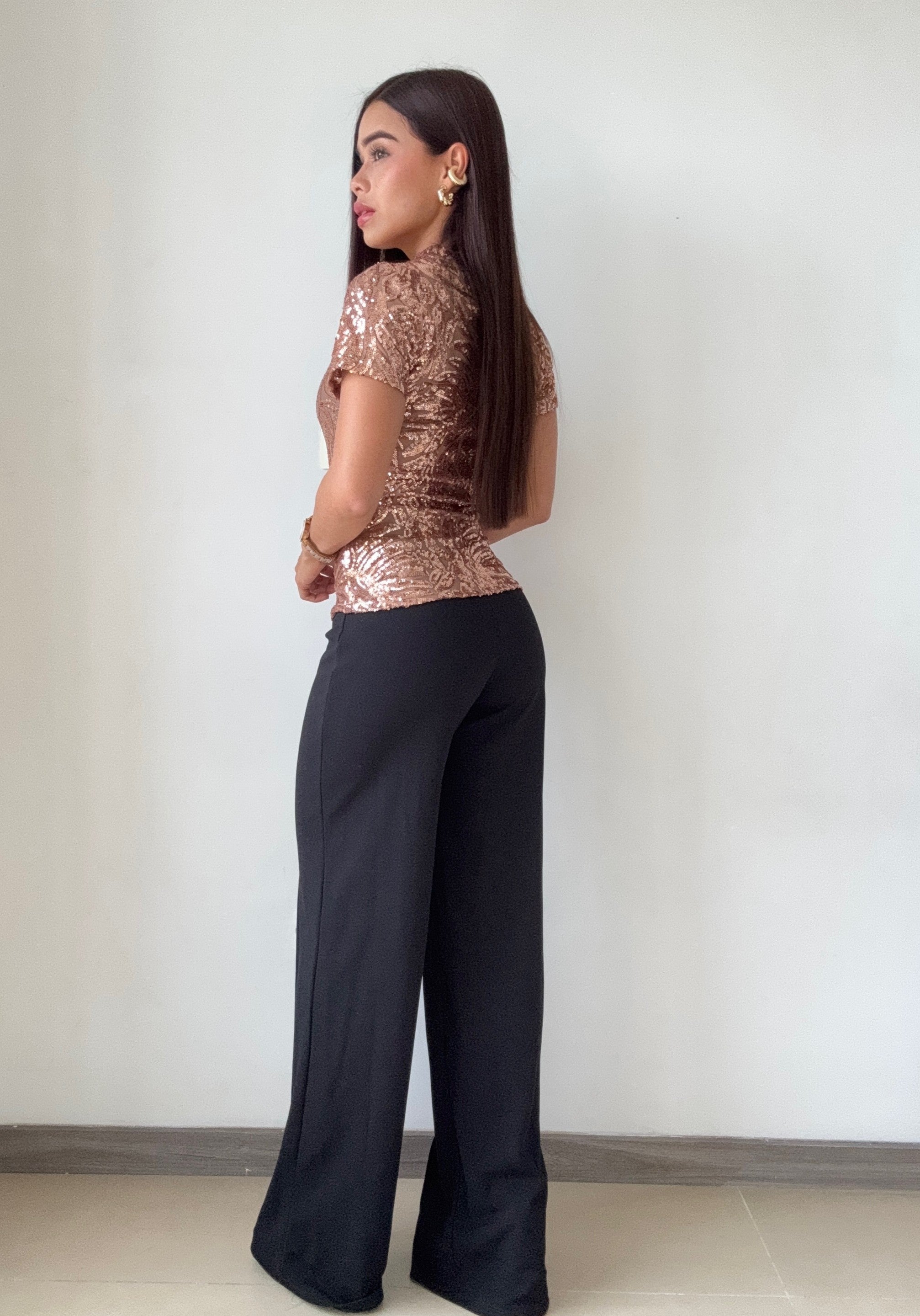 Blusa Con Lentejuelas Manga Corta