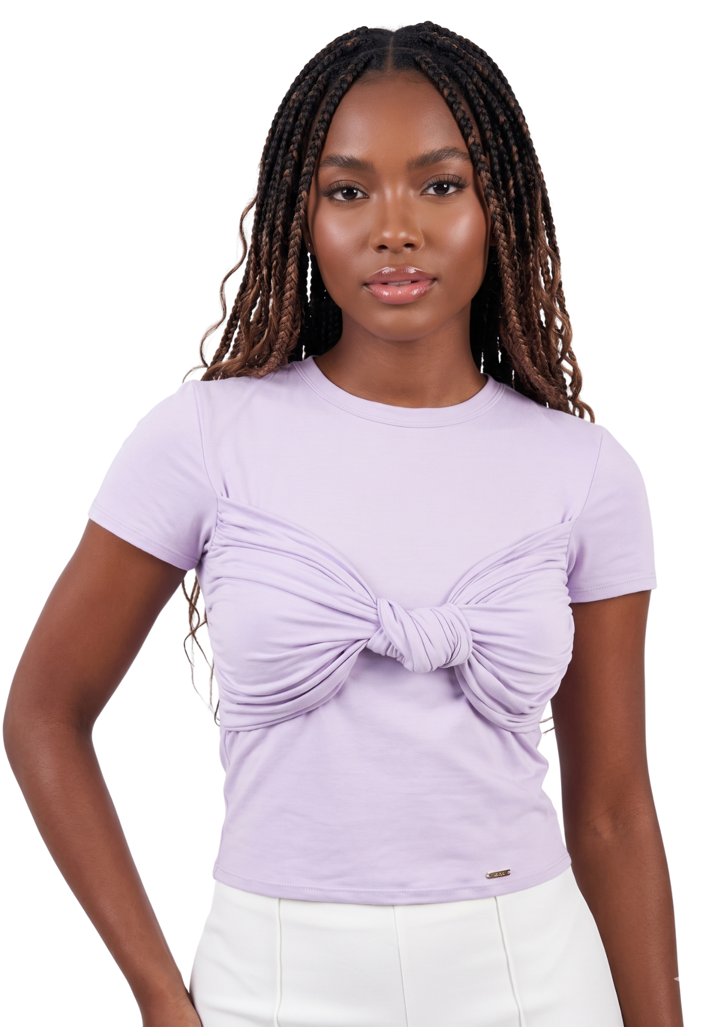 Blusa Manga Corta Sobre Tela Con Nudo