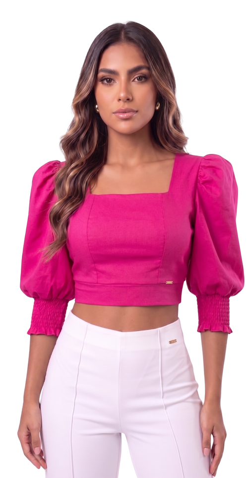 Blusa Manga Corta Cuello Cuadrado