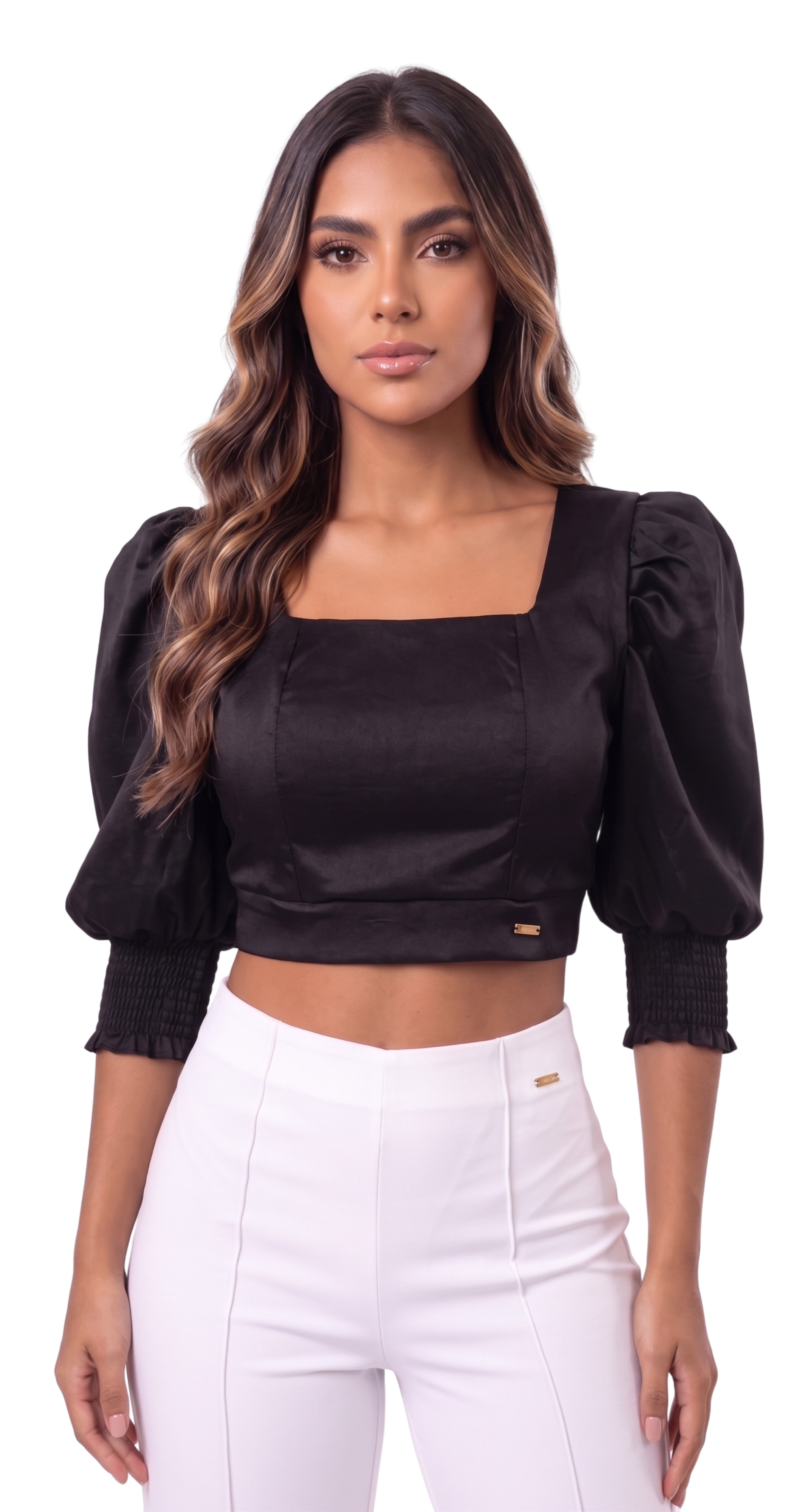 Blusa Manga Corta Cuello Cuadrado