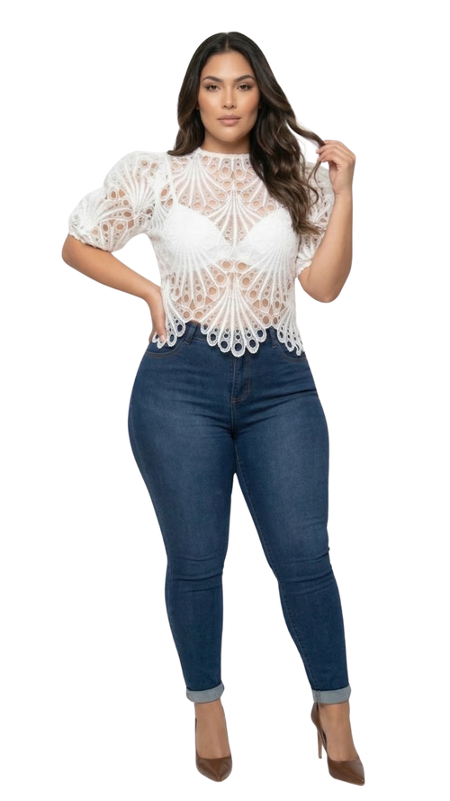 Blusa Guipur Manga Corta Bombacha Plus
