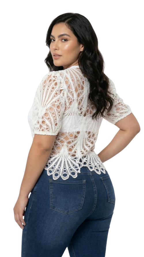 Blusa Guipur Manga Corta Bombacha Plus