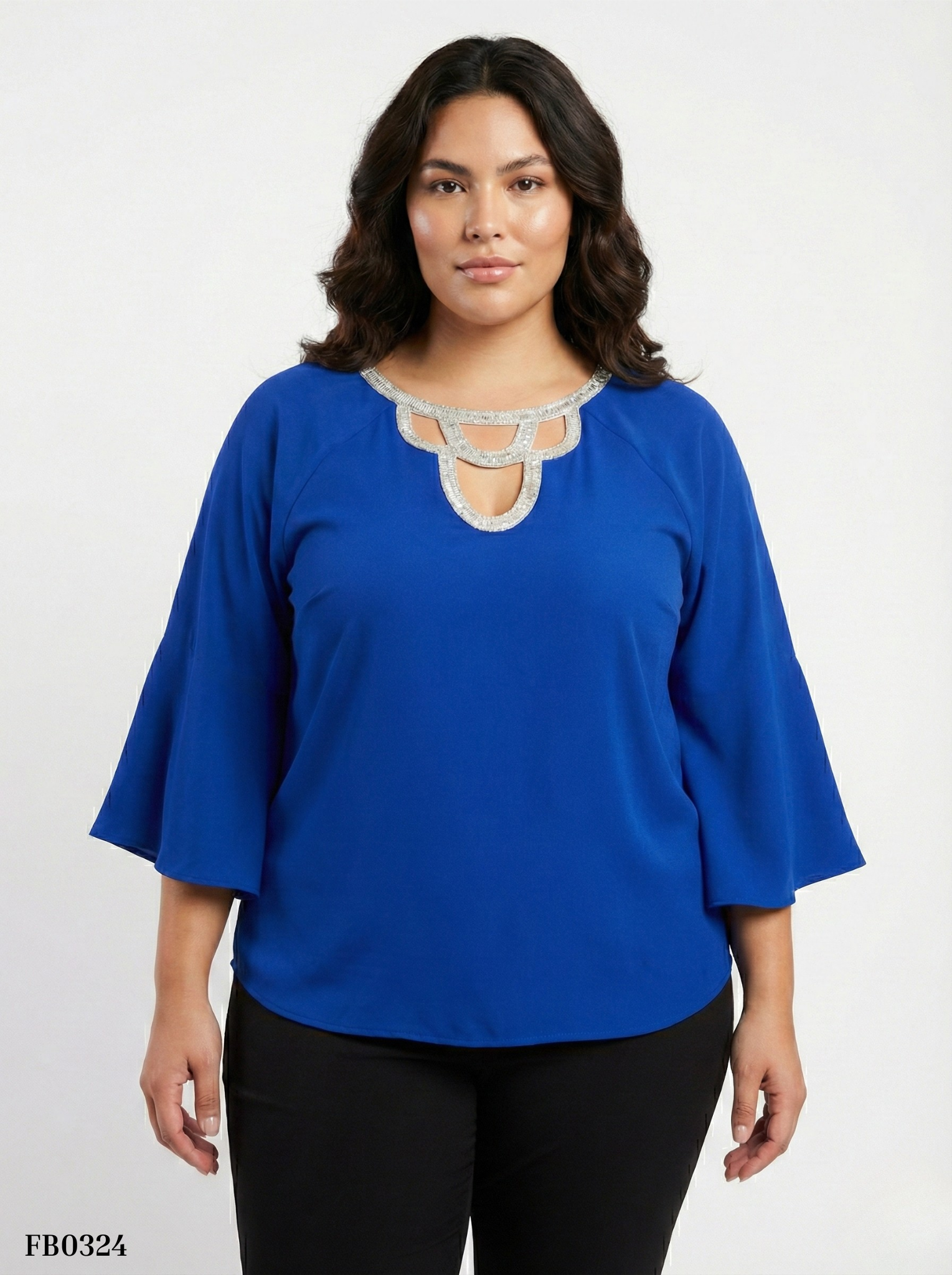 Blusa Manga 3/4 Aplique En Cuello
