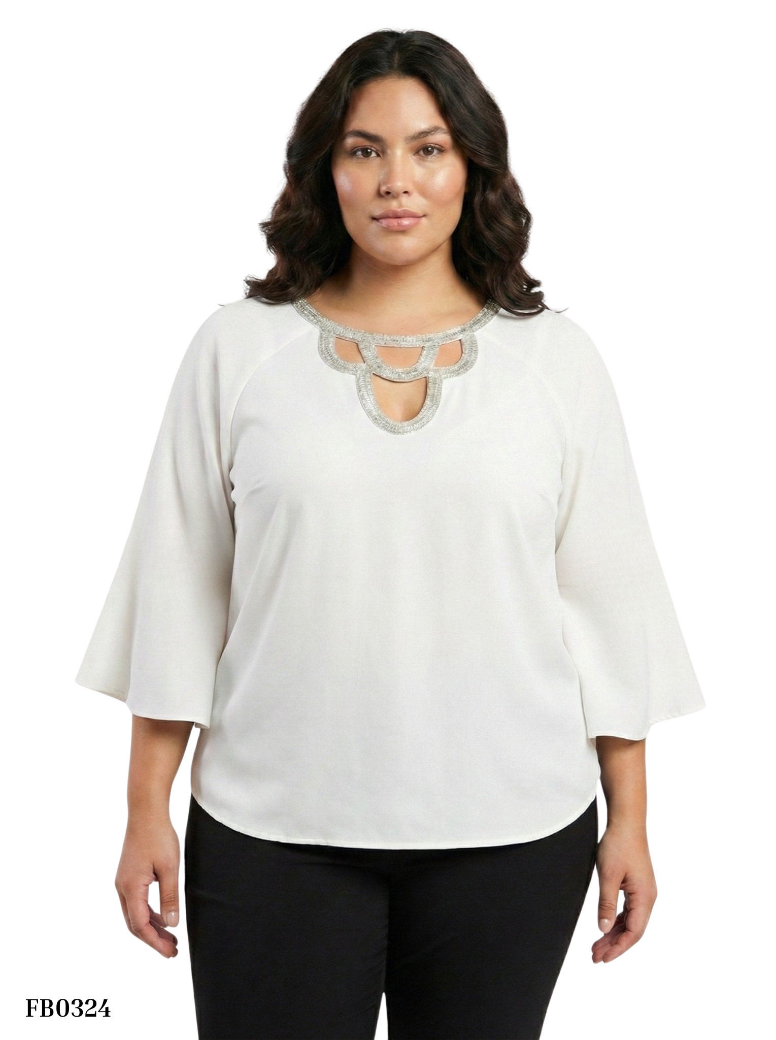 Blusa Manga 3/4 Aplique En Cuello