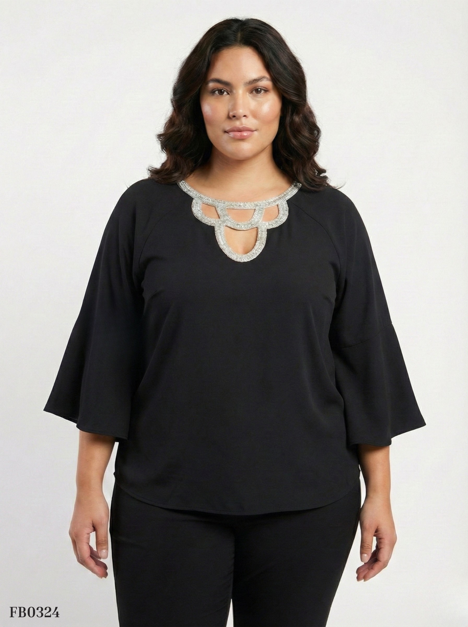 Blusa Manga 3/4 Aplique En Cuello