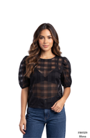 Blusa Manga Corta Globo Tela Cuadros