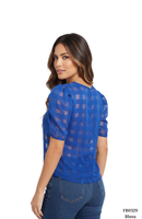Blusa Manga Corta Globo Tela Cuadros