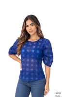 Blusa Manga Corta Globo Tela Cuadros