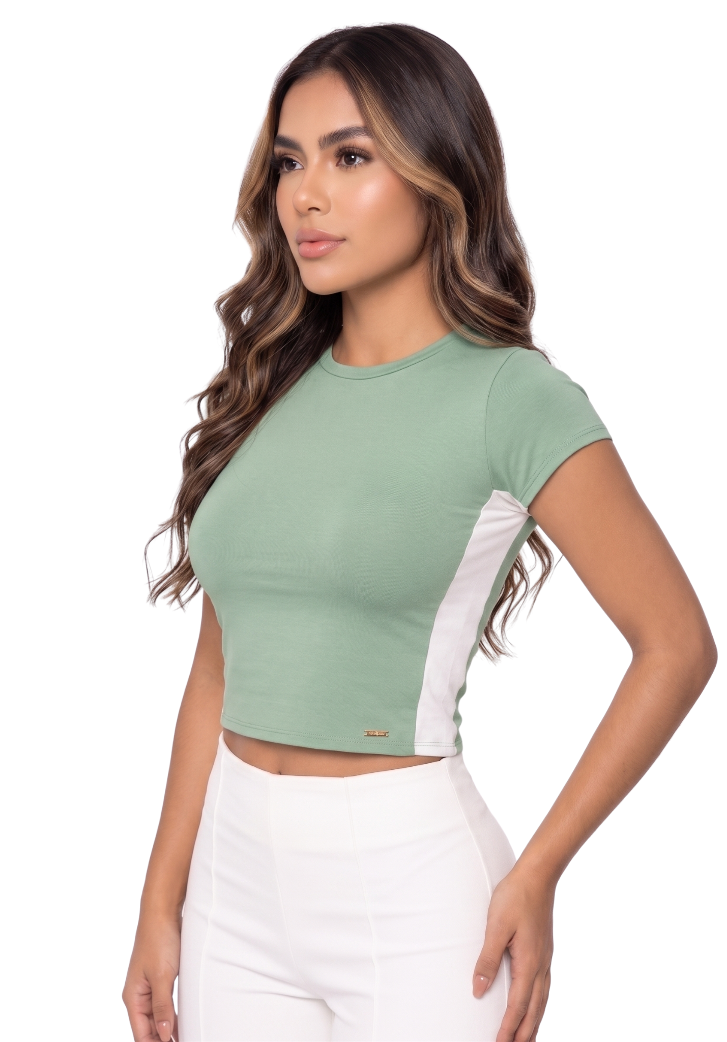 Blusa Manga Corta Con Franja Blanca A Lo