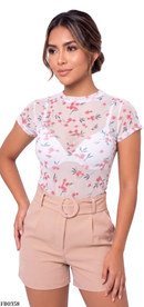 Blusa Manga Corta Cuello Alto Estampado