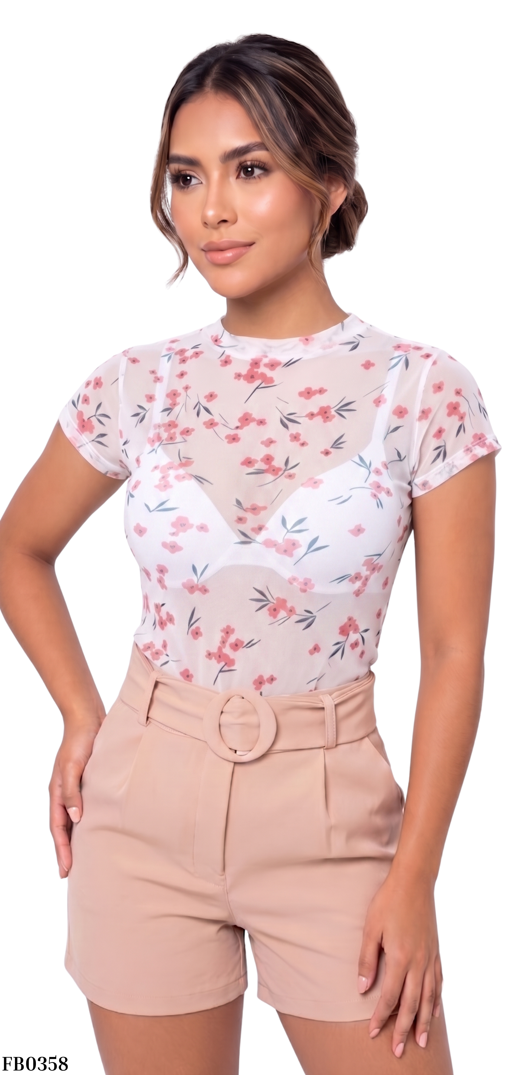 Blusa Manga Corta Cuello Alto Estampado