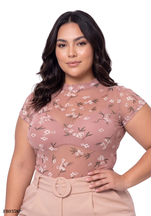 Blusa Manga Corta Cuello Alto Estampado
