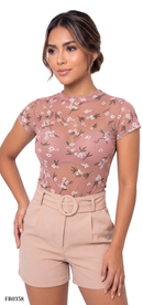 Blusa Manga Corta Cuello Alto Estampado