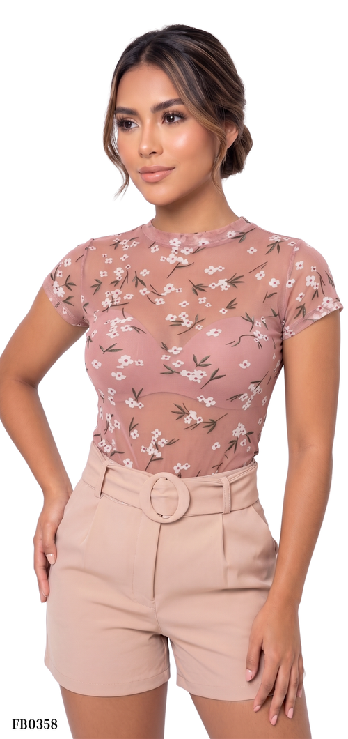 Blusa Manga Corta Cuello Alto Estampado