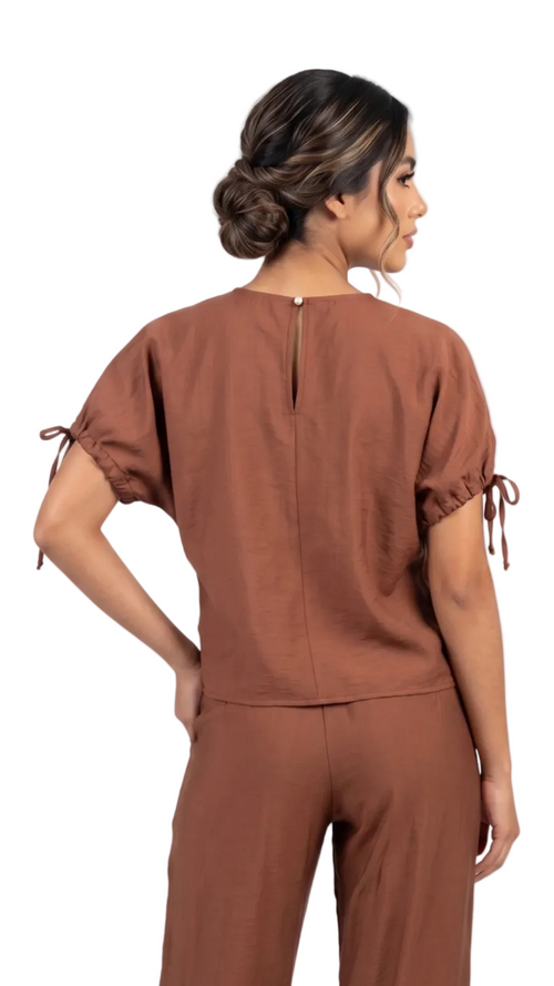 Blusa Manga Corta Tiras Cuello Redondo
