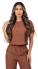 Blusa Manga Corta Tiras Cuello Redondo