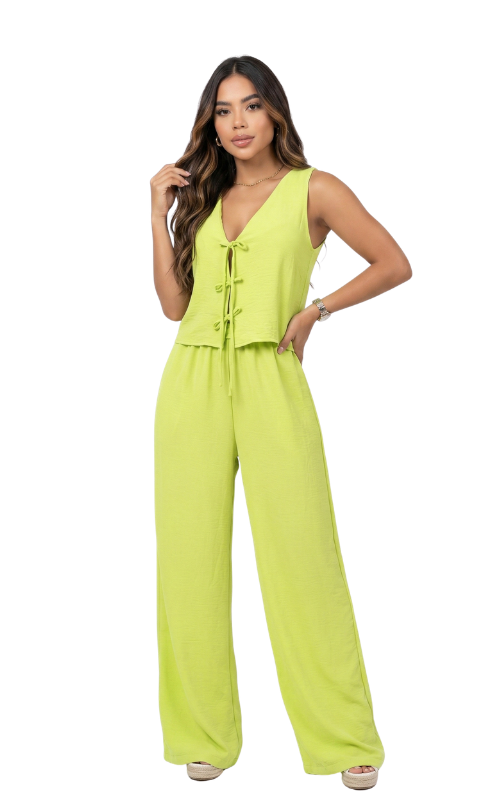 Conjunto De Blusa Con Lazos Frontales