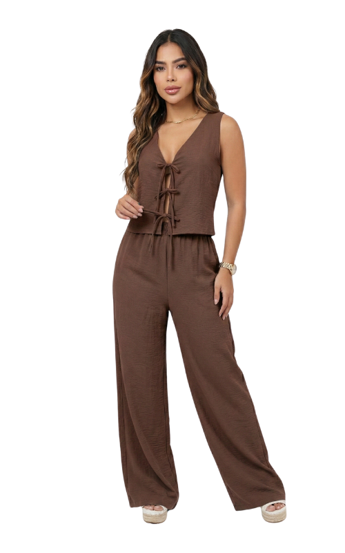 Conjunto De Blusa Con Lazos Frontales