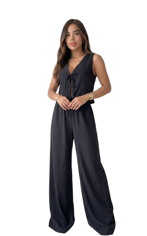 Conjunto De Blusa Con Lazos Frontales