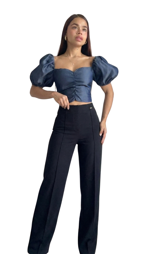 Blusa Mangas Globo Fruncido Frontal