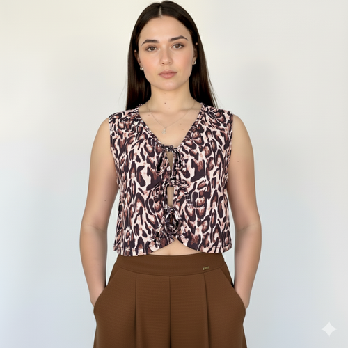 Blusa Manga Sisa Estilo Chaleco Amarrar