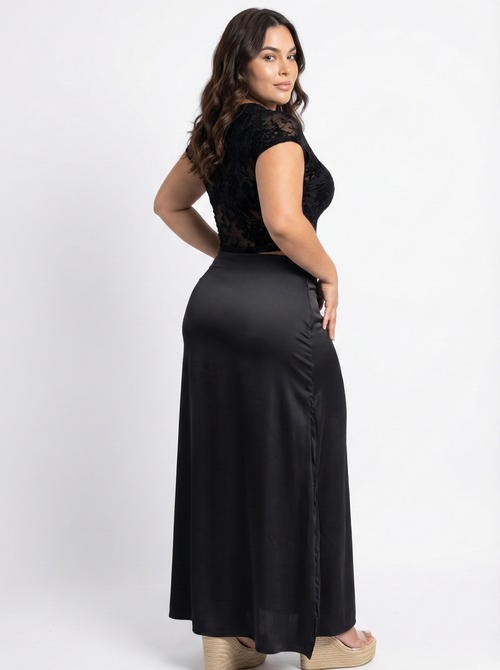 Falda Satin Larga Unicolor