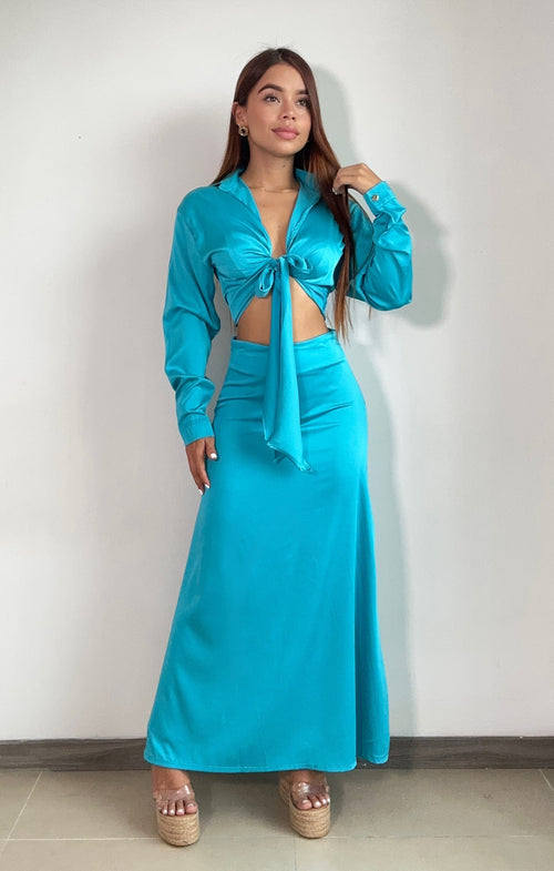 Falda Satin Larga Unicolor